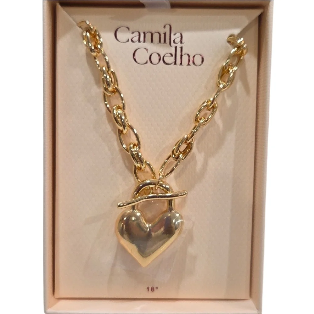 💛 Camila Coelho▪️beautiful Golden Tone Chain Heart Pendant Necklace